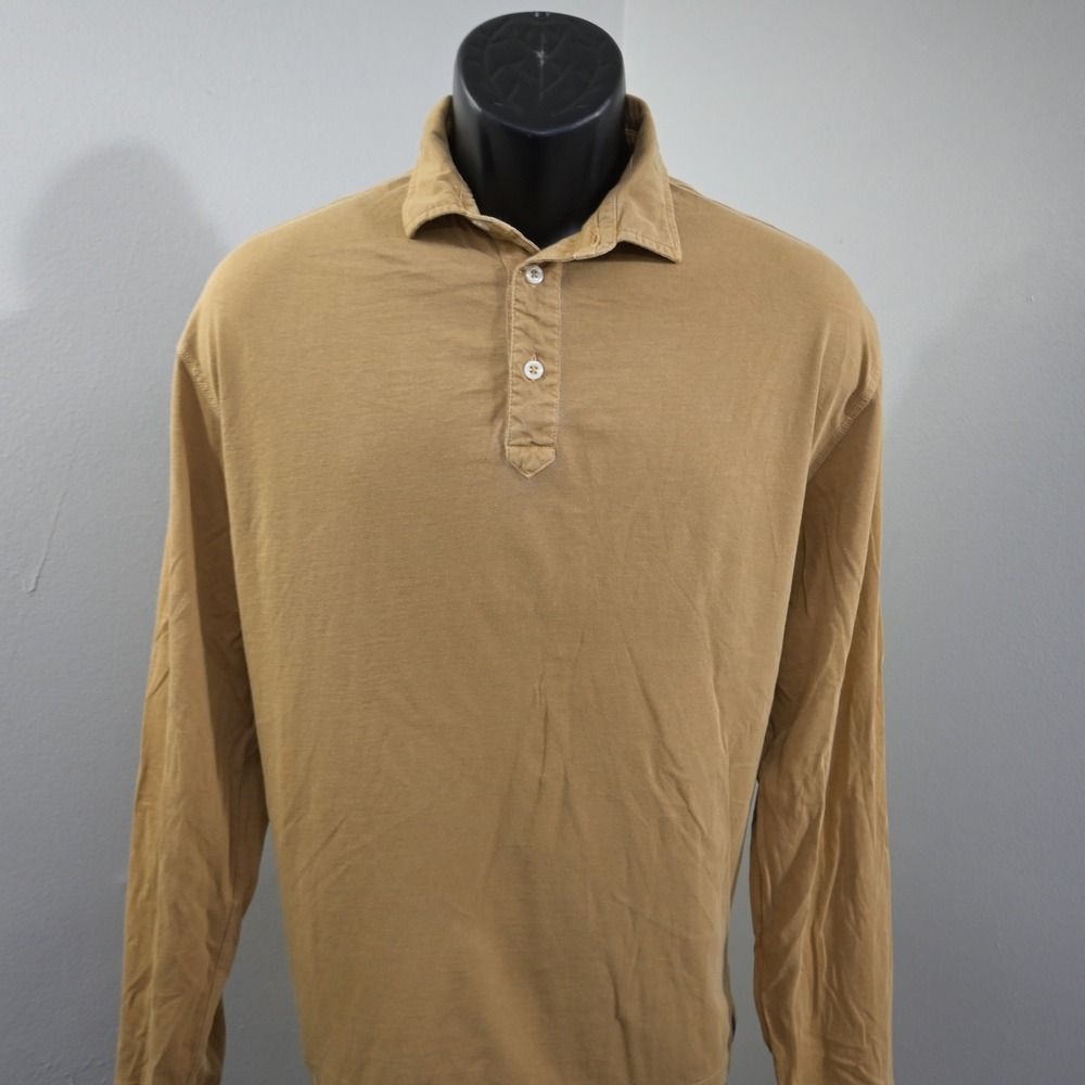 Onward Reserve Polo Mens Medium Tan Long Sleeve‎ Cotton Solid Lightweight